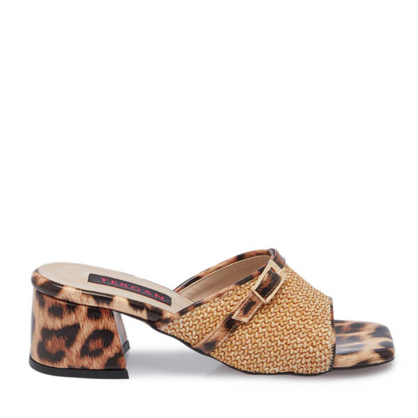 Bej Hasır Leopar Desenli Kadın Terlik - K25Y1TR68005-U7P - 1