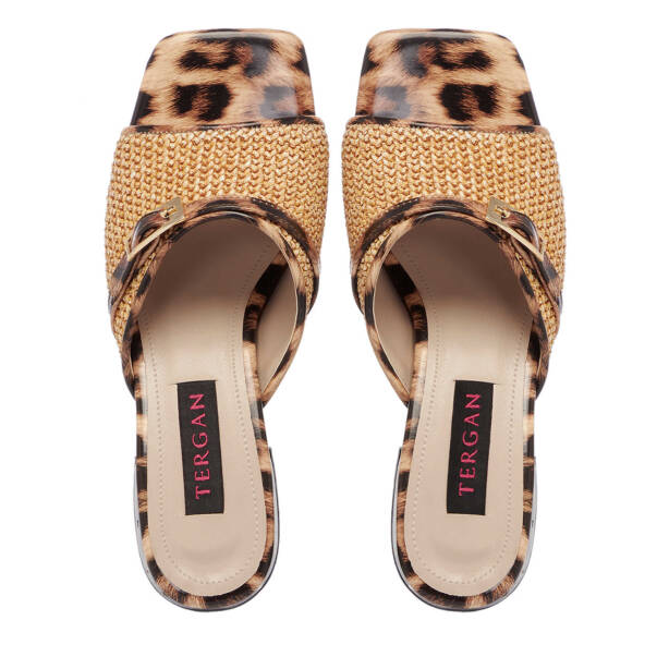 Bej Hasır Leopar Desenli Kadın Terlik - K25Y1TR68005-U7P - 5