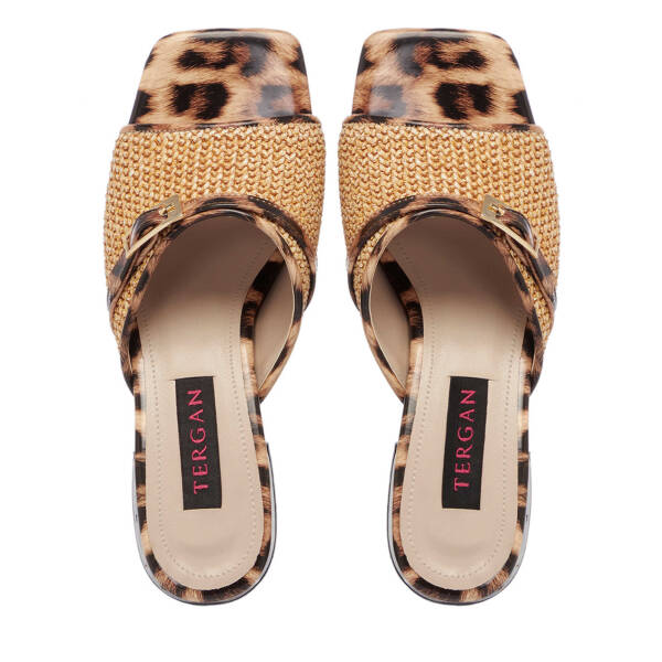 Bej Hasır Leopar Desenli Kadın Terlik - K25Y1TR68005-U7P - 5