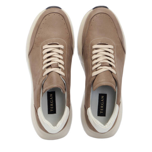 Bej Hakiki Nubuk Deri Erkek Sneaker - E25I1AY57196-U6T - 5