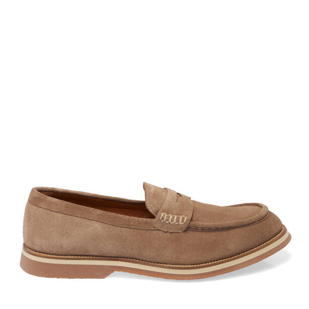 Bej Hakiki Süet Deri Erkek Loafer - E25I1AY57308-B79 - 3
