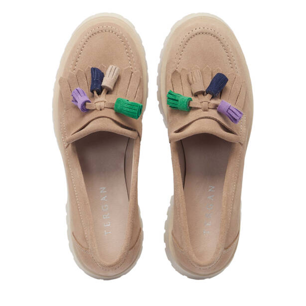 Bej Hakiki Süet Deri Kadın Loafer - K24I1AY67078-B79 - 5