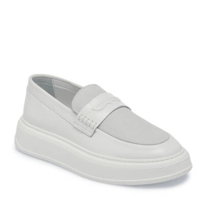 Beyaz Deri Erkek Loafer - E25I1AY57234-B32 - 1