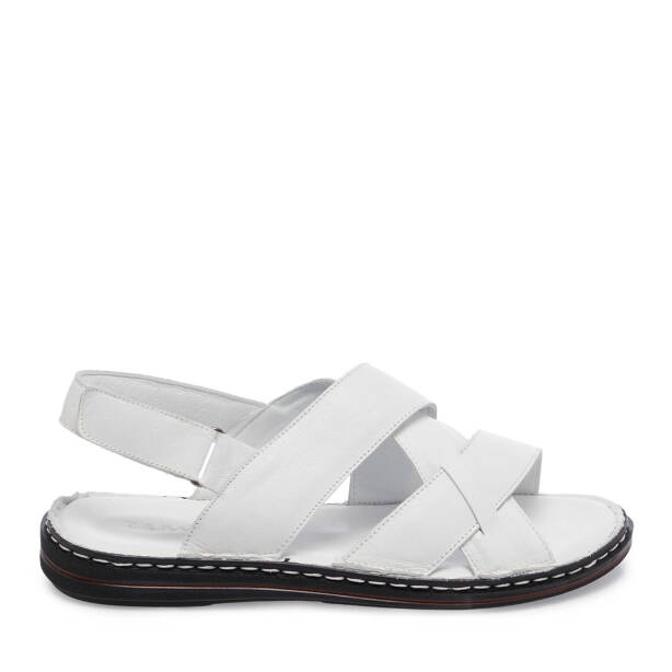 Beyaz Hakiki Deri Erkek Sandalet - E25Y1SN57149-A26 - 3