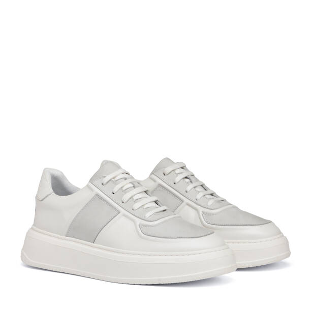 Beyaz Hakiki Deri Erkek Sneaker - E25I1AY57235-B32 - 2