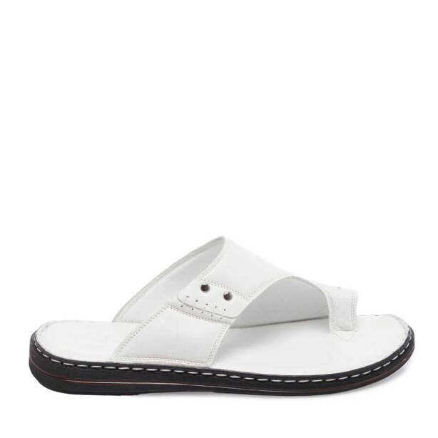 Beyaz Hakiki Deri Erkek Terlik - E24Y1TR56653-A26 - 1