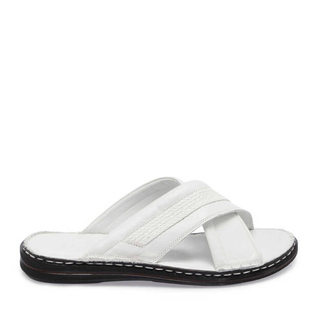 Beyaz Deri Erkek Terlik - E24Y1TR56654-A26 - Tergan