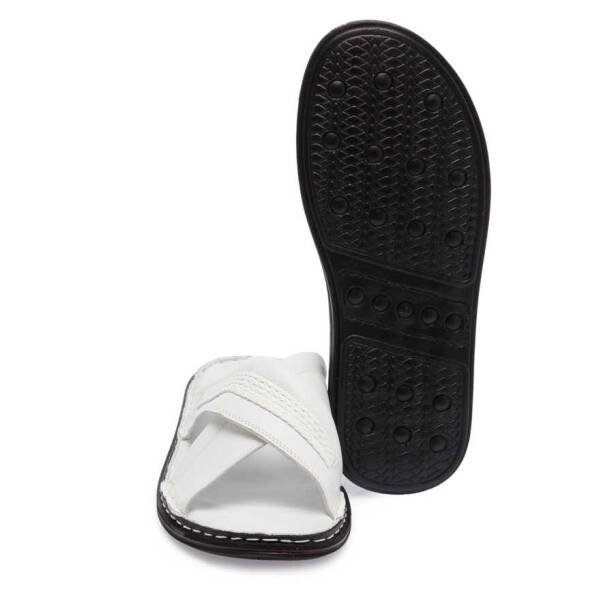 Beyaz Deri Erkek Terlik - E24Y1TR56654-A26 - Tergan