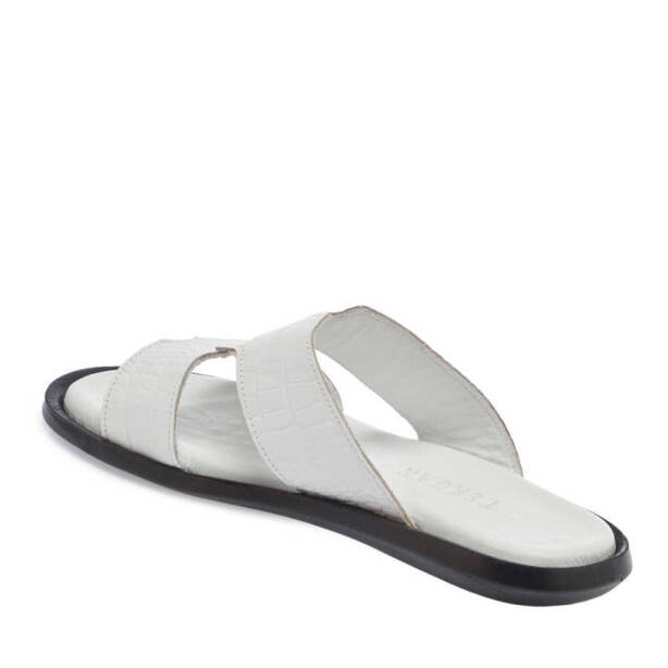 Beyaz Hakiki Deri Erkek Terlik - E24Y1TR56877-A26 - 3