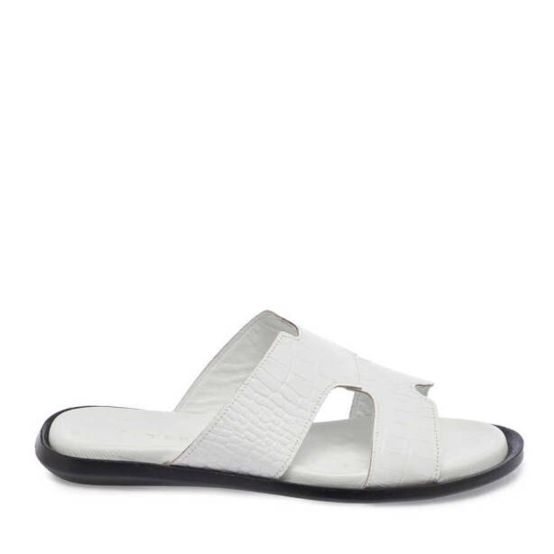 Beyaz Hakiki Deri Erkek Terlik - E24Y1TR56877-A26 - 1