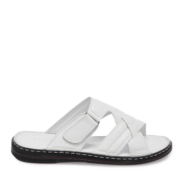 Beyaz Deri Erkek Terlik - E25Y1TR57148-A26 - Tergan