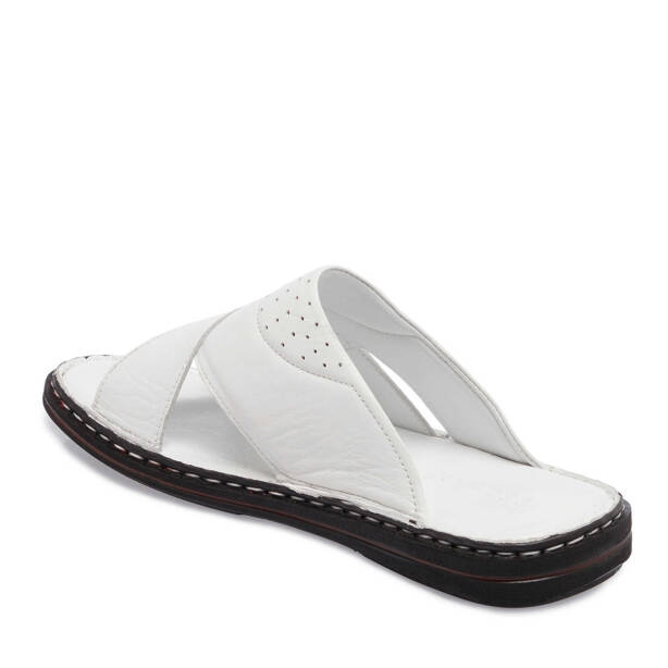 Beyaz Hakiki Deri Erkek Terlik - E25Y1TR57150-A26 - 2