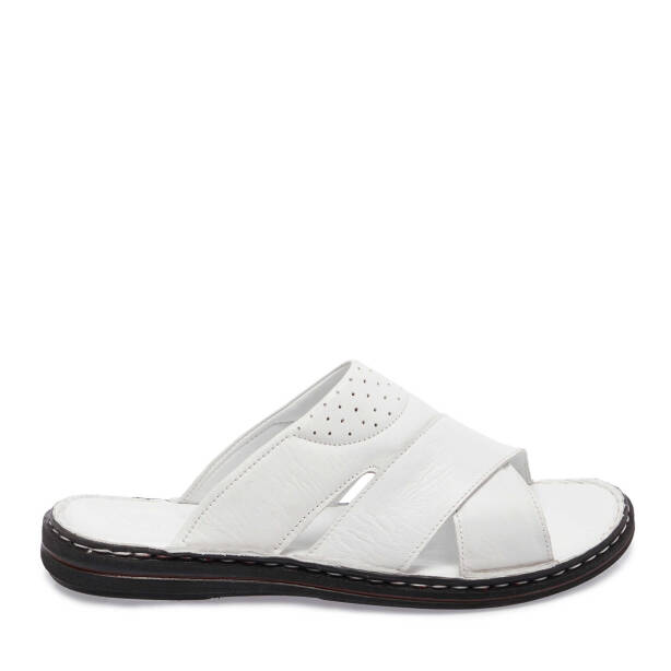 Beyaz Hakiki Deri Erkek Terlik - E25Y1TR57150-A26 - 3