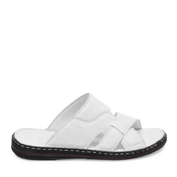 Beyaz Deri Erkek Terlik - E25Y1TR57153-A26 - Tergan