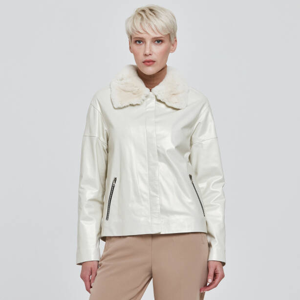 Beyaz Deri Kadın Deri Mont - K23BDM320372-R5Q 