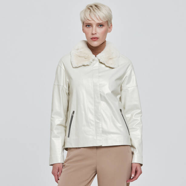 Beyaz Deri Kadın Kürk Mont - K23KDM320371-R5Q 