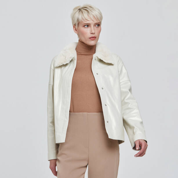 Beyaz Deri Kadın Kürk Mont - K23KDM320371-R5Q - 3