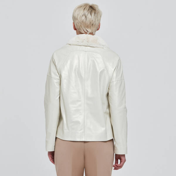 Beyaz Deri Kadın Kürk Mont - K23KDM320371-R5Q - 4