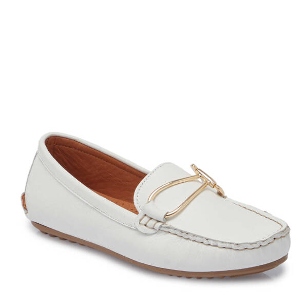 Beyaz Hakiki Deri Kadın Loafer - K25I1AY68012-A26 - 2