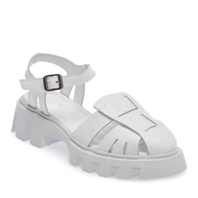  Beyaz Deri Kadın Sandalet - K24Y1SN67158-A26 