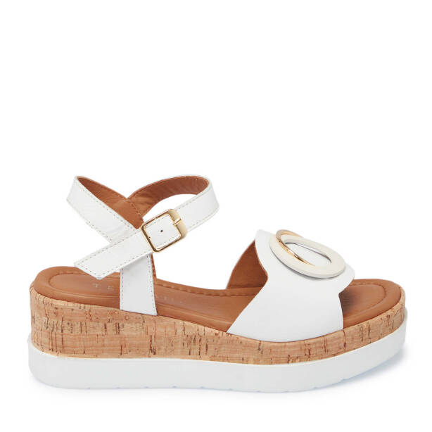 Beyaz Hakiki Deri Kadın Sandalet - K25Y1SN67856-A26 