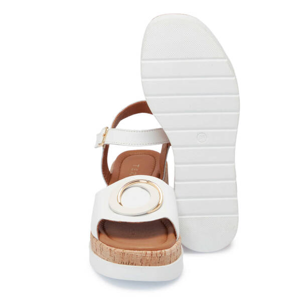Beyaz Hakiki Deri Kadın Sandalet - K25Y1SN67856-A26 - 4