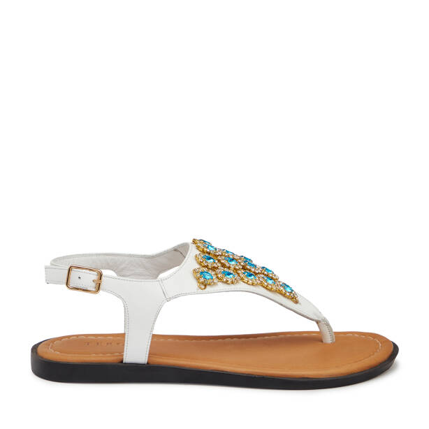 Beyaz Hakiki Deri Kadın Sandalet - K25Y1SN68218-U9Q 