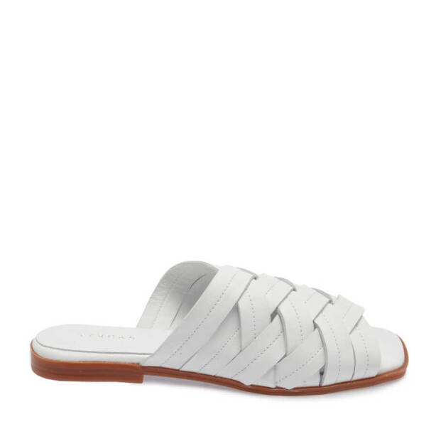 Beyaz Deri Kadın Terlik - K24Y1TR67421-A26 - 3