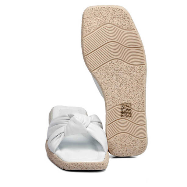 Beyaz Hakiki Deri Kadın Terlik - K24Y1TR67432-A26 - 4