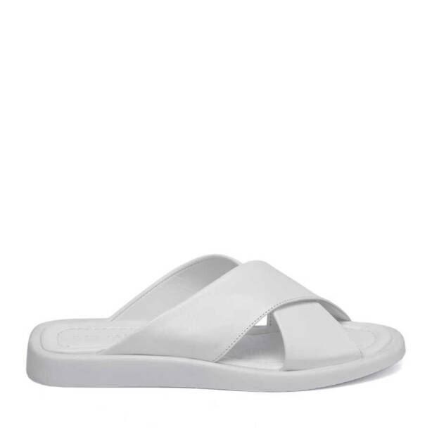 Beyaz Hakiki Deri Kadın Terlik - K24Y1TR67433-A26 - 3