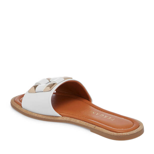 Beyaz Hakiki Deri Kadın Terlik - K25Y1TR67857-A26 - 3