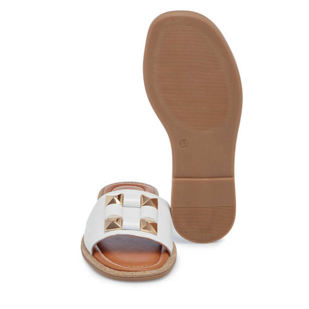 Beyaz Hakiki Deri Kadın Terlik - K25Y1TR67857-A26 - 4