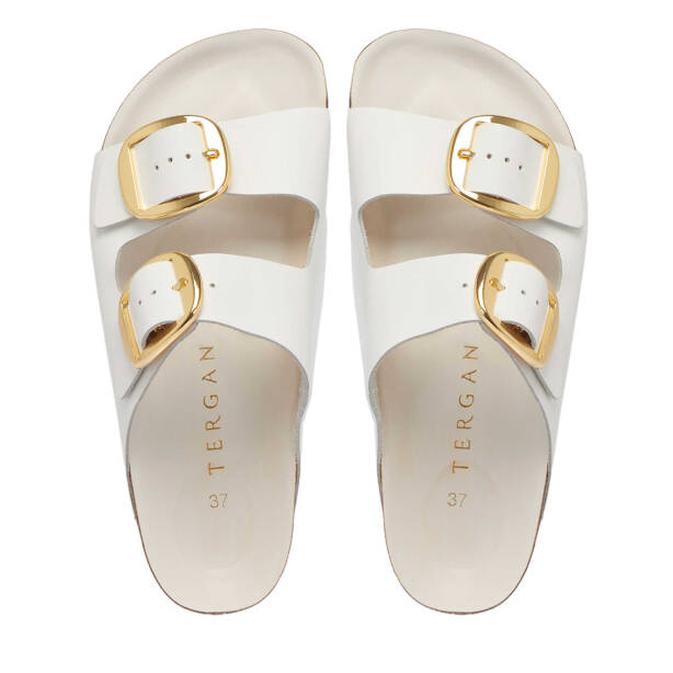 Beyaz Hakiki Deri Kadın Terlik - K25Y1TR67999-A26 - 5