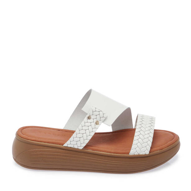 Beyaz Hakiki Deri Kadın Terlik - K25Y1TR68066-A26 