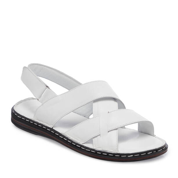 Beyaz Hakiki Deri Erkek Sandalet - E26Y1SN57603-A26 - 2