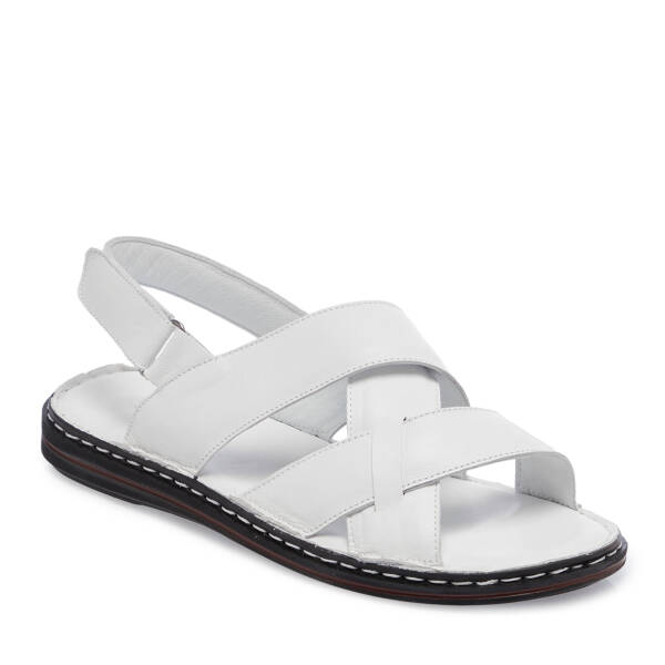 Beyaz Hakiki Deri Erkek Sandalet - E26Y1SN57603-A26 - 2