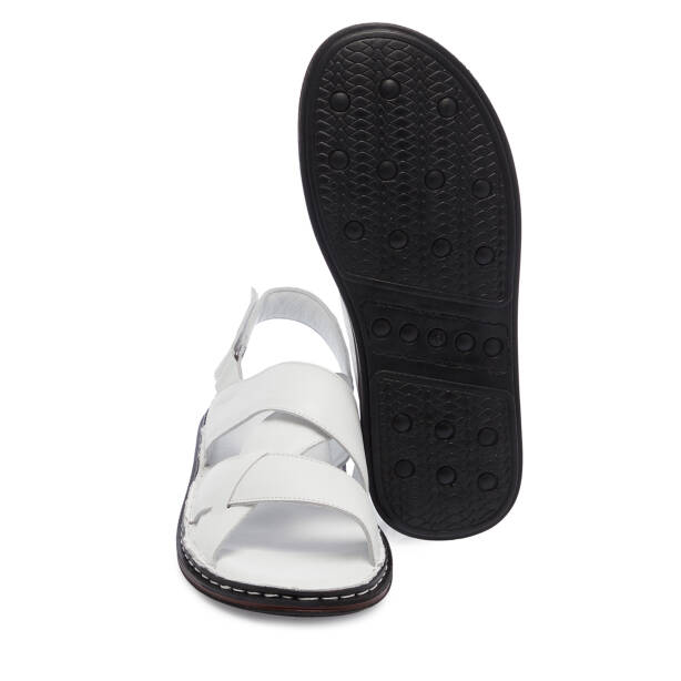 Beyaz Hakiki Deri Erkek Sandalet - E26Y1SN57603-A26 - 4