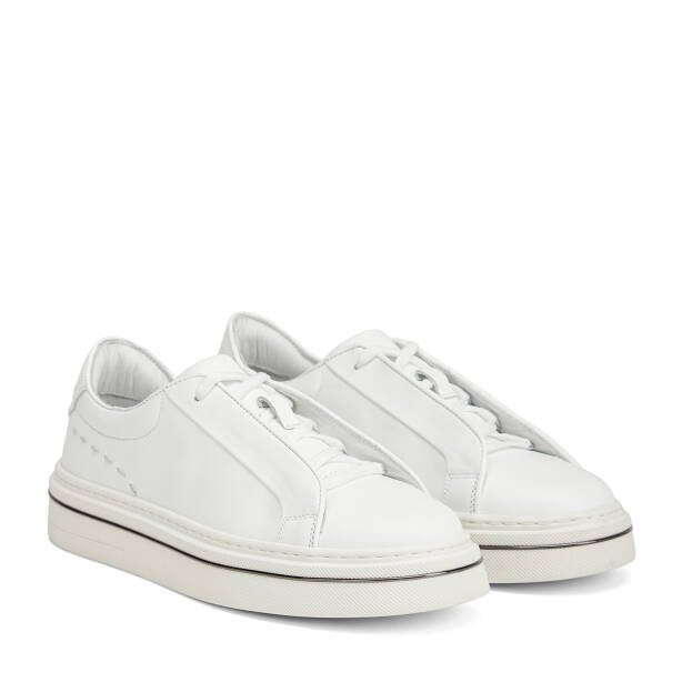 Beyaz Hakiki Deri Erkek Sneaker - E26I1AY57756-A26 - 2