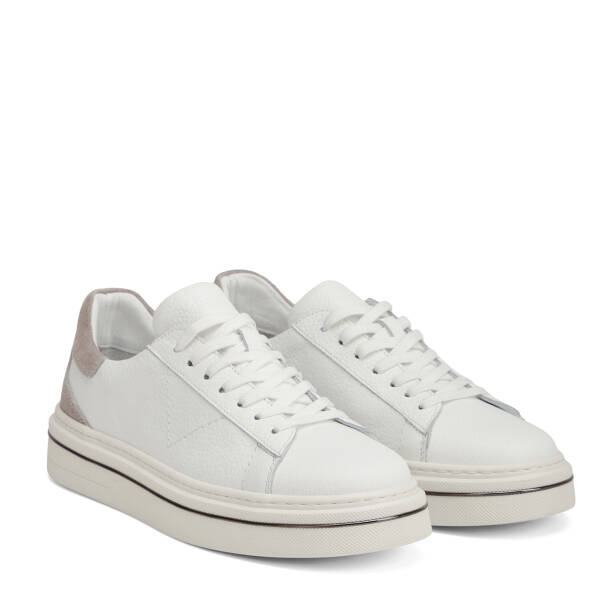 Beyaz Hakiki Deri Erkek Sneaker - E26I1AY57757-B69 - 2