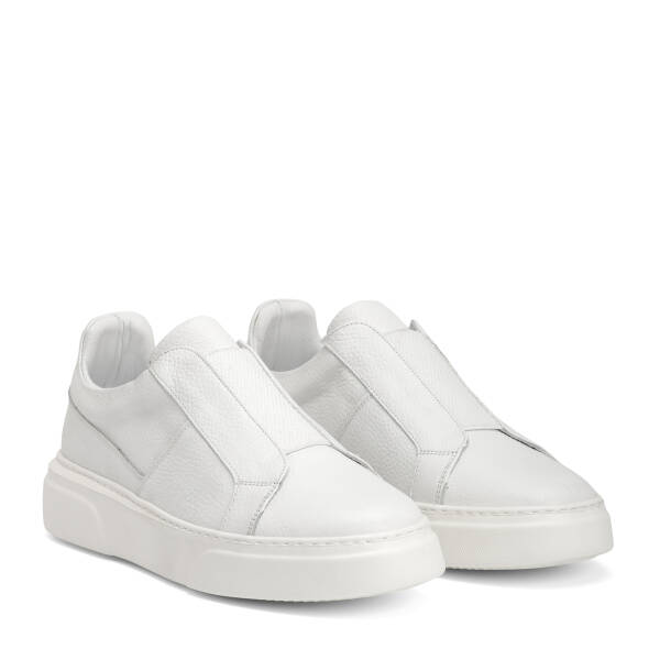 Beyaz Hakiki Deri Erkek Sneaker - E4MEAY057783-B69 - 2