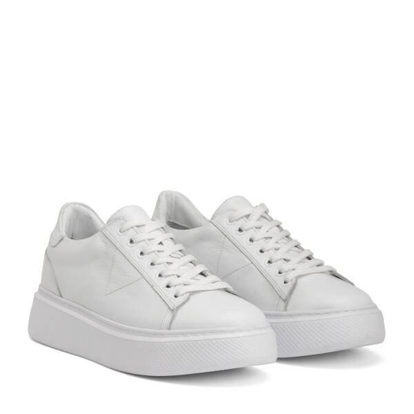 Beyaz Hakiki Deri Erkek Sneaker - E4MEAY057784-A26 - 2