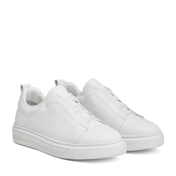 Beyaz Hakiki Deri Erkek Sneaker - E4MEAY057786-B69 - 2