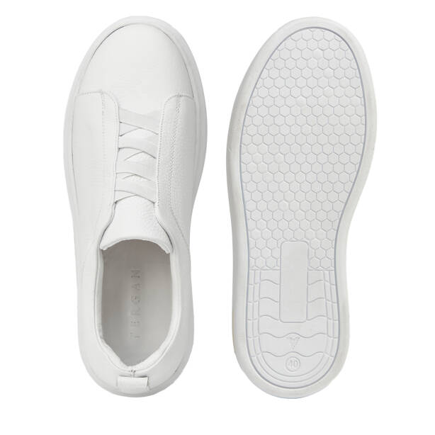 Beyaz Hakiki Deri Erkek Sneaker - E4MEAY057786-B69 - Tergan Four Season