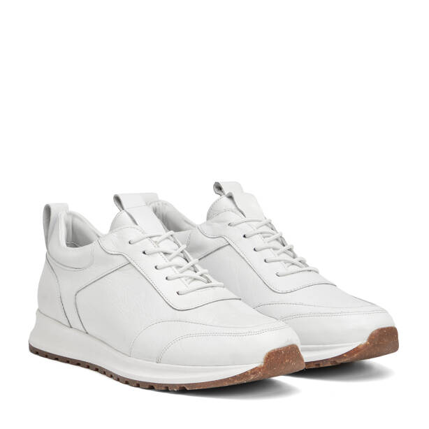 Beyaz Hakiki Deri Erkek Sneaker - E4MEAY057787-A26 - Tergan Four Season
