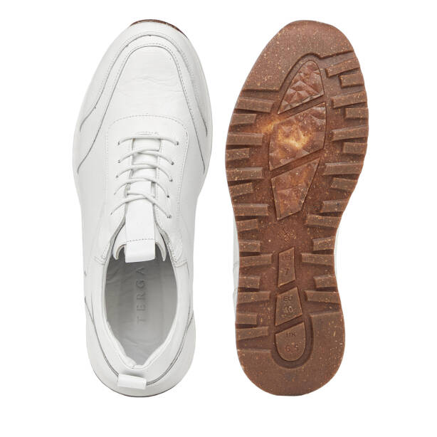 Beyaz Hakiki Deri Erkek Sneaker - E4MEAY057787-A26 - Tergan Four Season