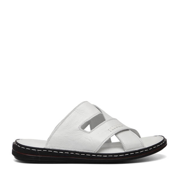 Beyaz Hakiki Deri Erkek Terlik - E26Y1TR57610-A26 - Tergan