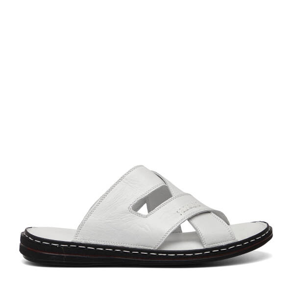 Beyaz Hakiki Deri Erkek Terlik - E26Y1TR57610-A26 - 1