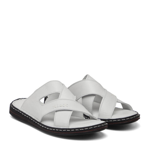 Beyaz Hakiki Deri Erkek Terlik - E26Y1TR57610-A26 - Tergan