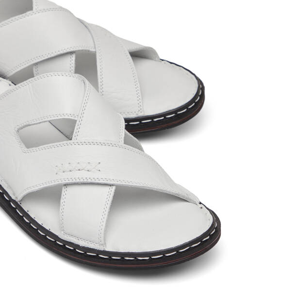 Beyaz Hakiki Deri Erkek Terlik - E26Y1TR57610-A26 - Tergan