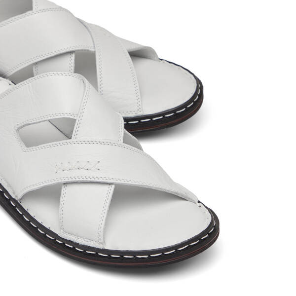 Beyaz Hakiki Deri Erkek Terlik - E26Y1TR57610-A26 - 3